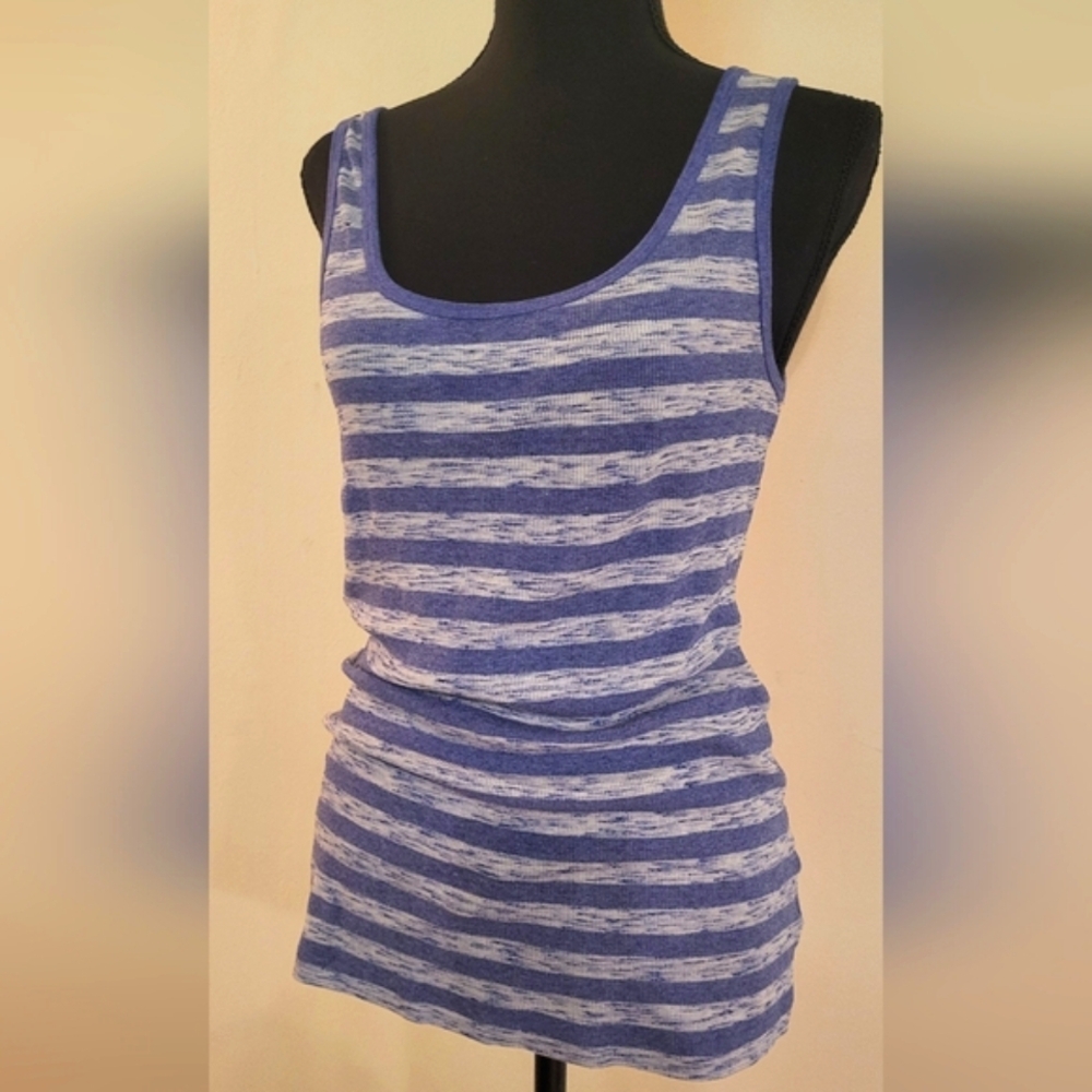 Casual Purple & Gray Striped‎ Women's Tank Top (Size L)